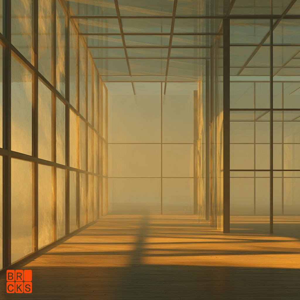 Illustration of a glass penthouse during golden hour