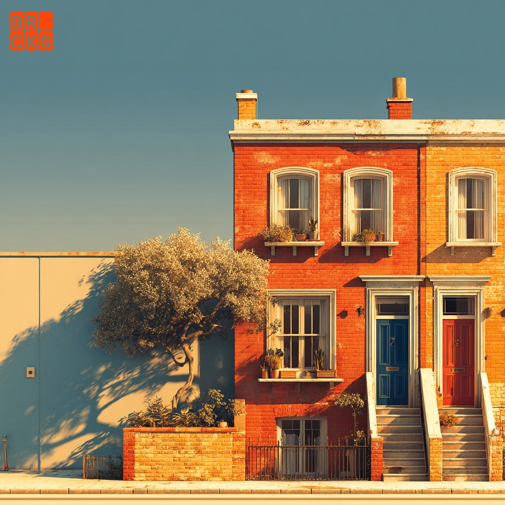 London terraced house illustration on a sunny day