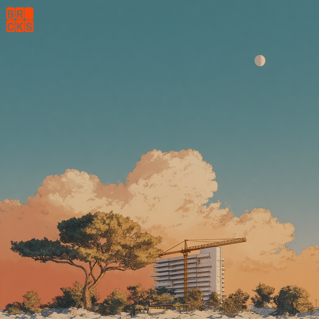 Illustration of a building site on a sunny day