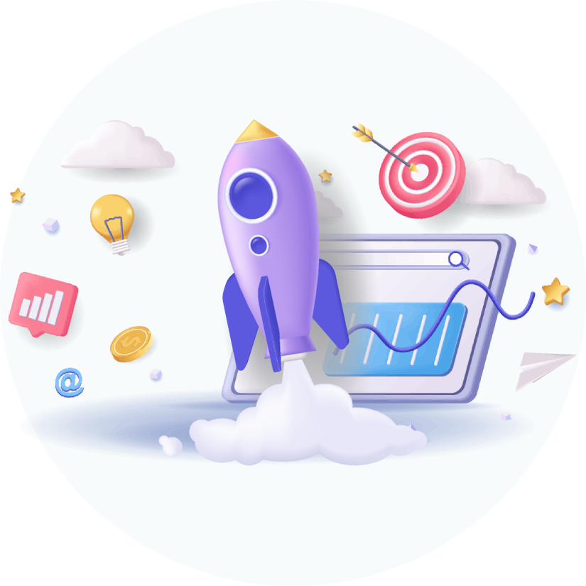 A rocket ship taking off showcasing our innovative mindset
