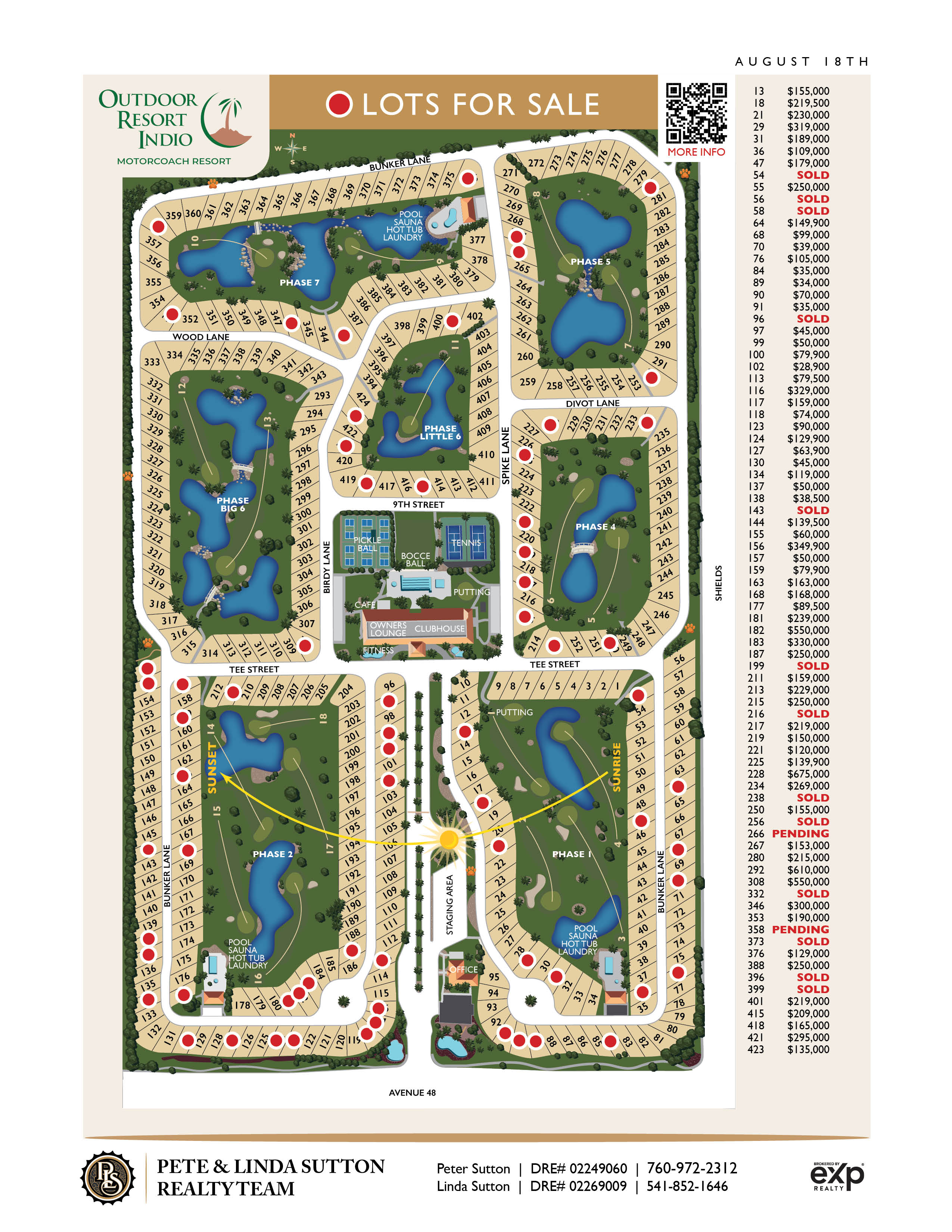 Map of Outdoor Resport Indio marked with lots for sale