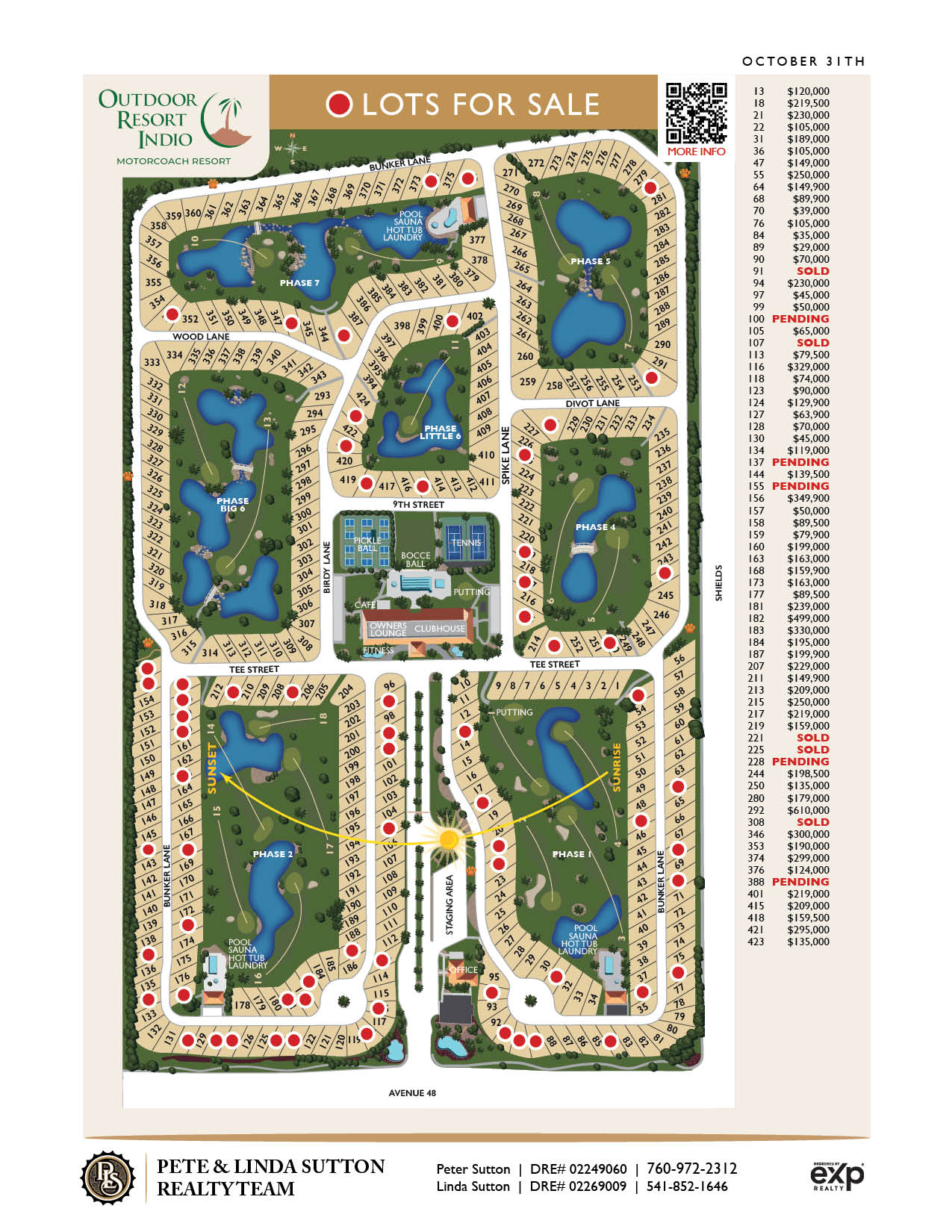 Map of Outdoor Resport Indio marked with lots for sale