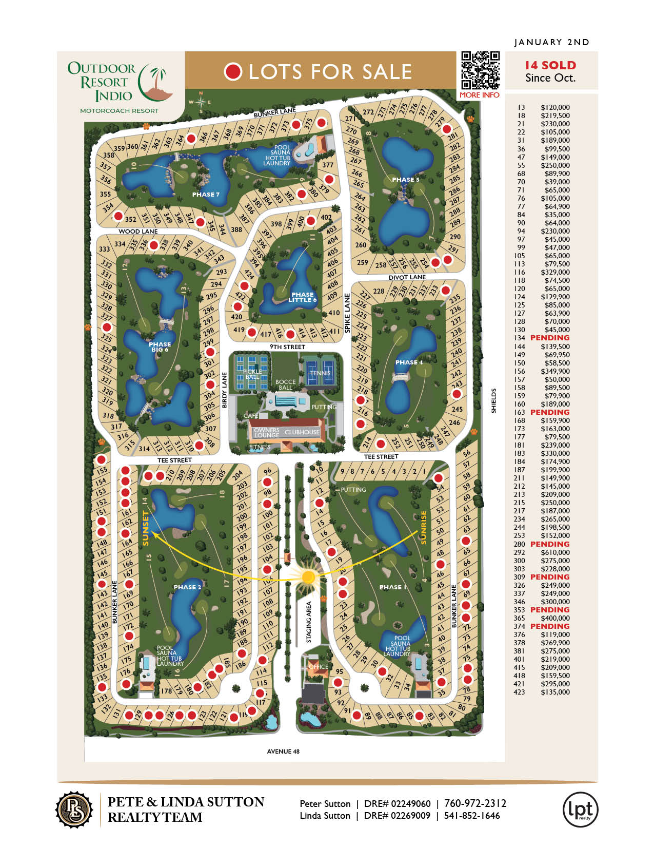Map of Outdoor Resport Indio marked with lots for sale