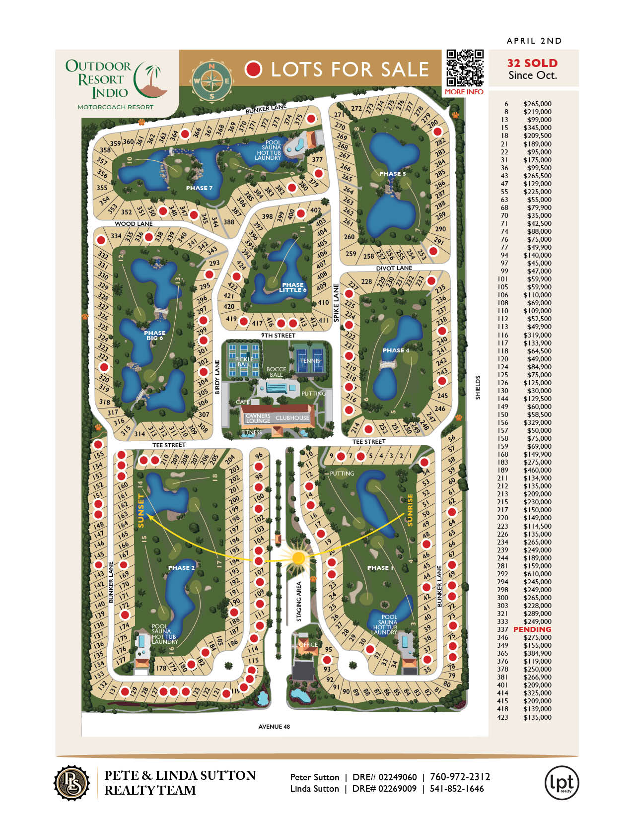 Map of Outdoor Resport Indio marked with lots for sale