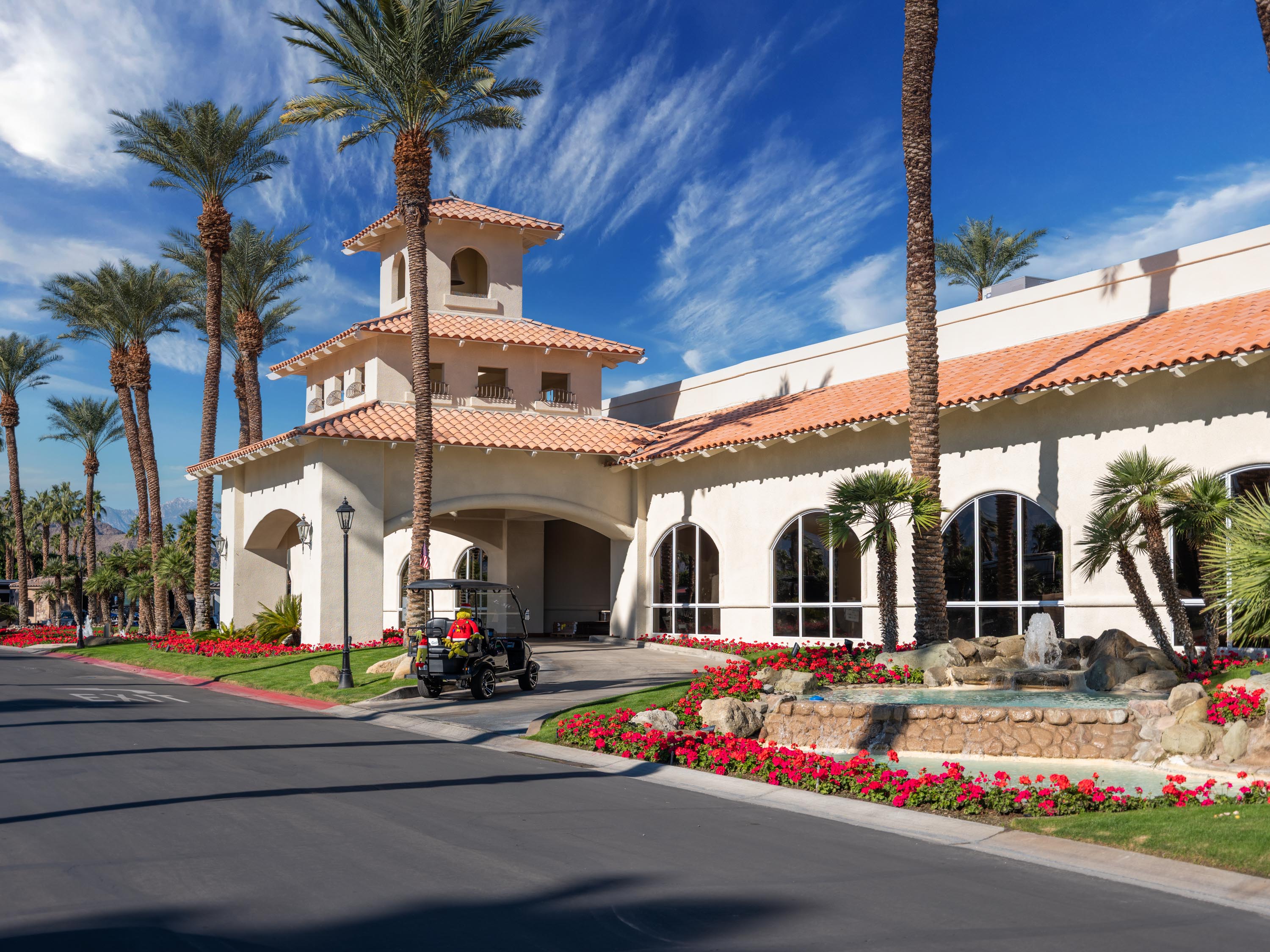 The front of the clubhouse at Outdoor Resort Indio