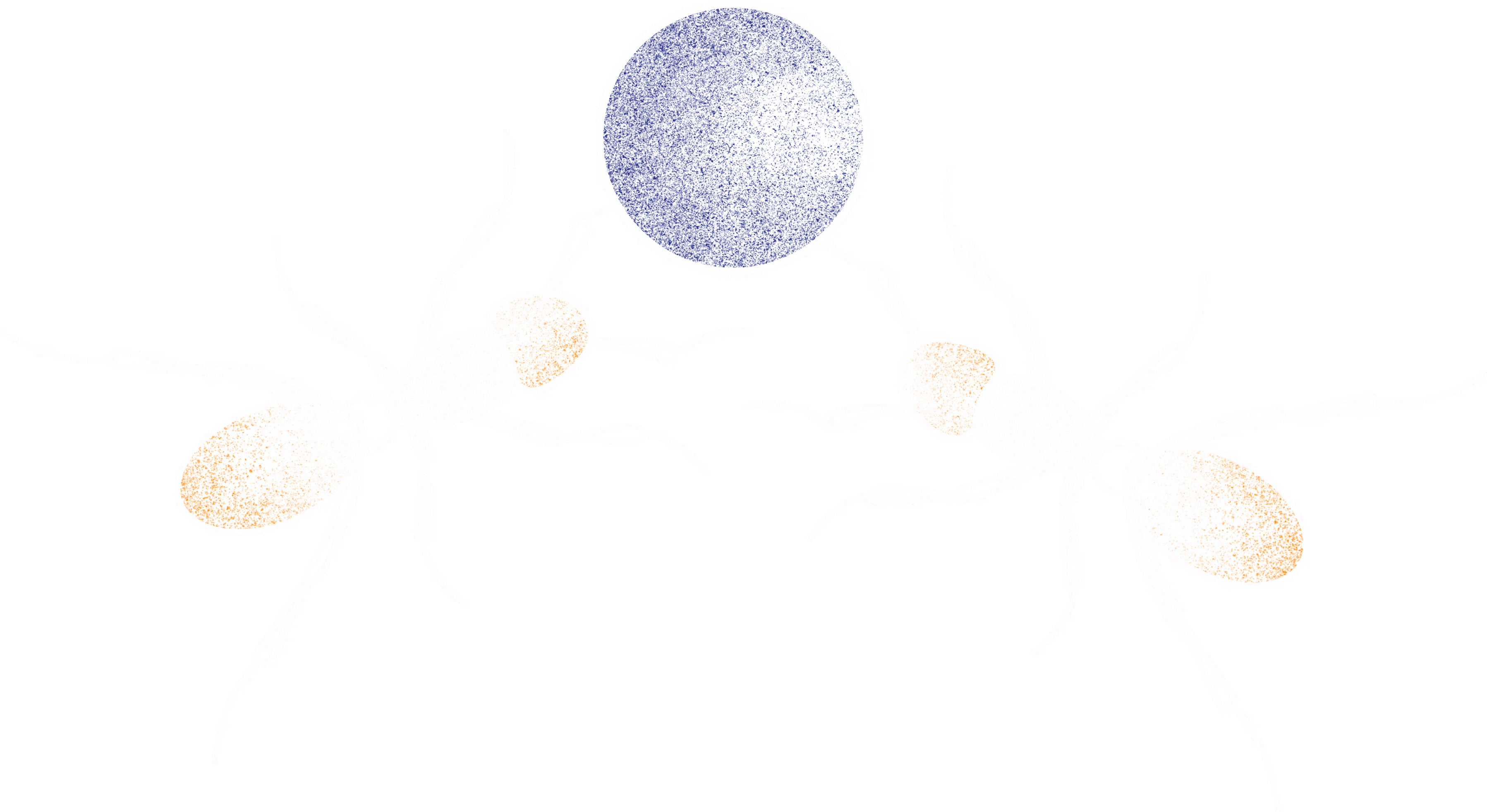 Two detailed ants facing each other, working together to carry a glowing blue orb, representing teamwork and collaboration.