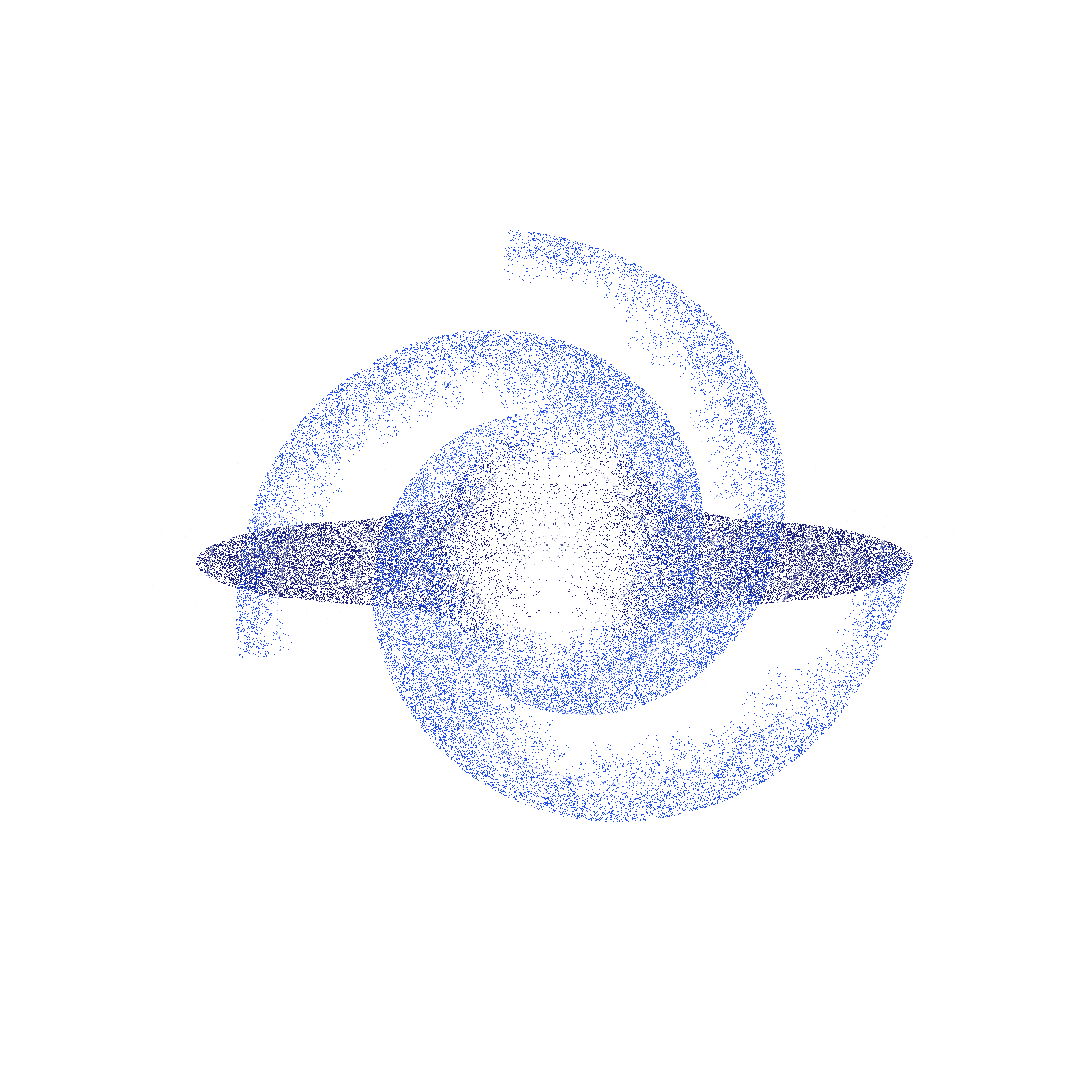 A digital illustration of a swirling black hole with concentric blue and white rings radiating outward against a black background.