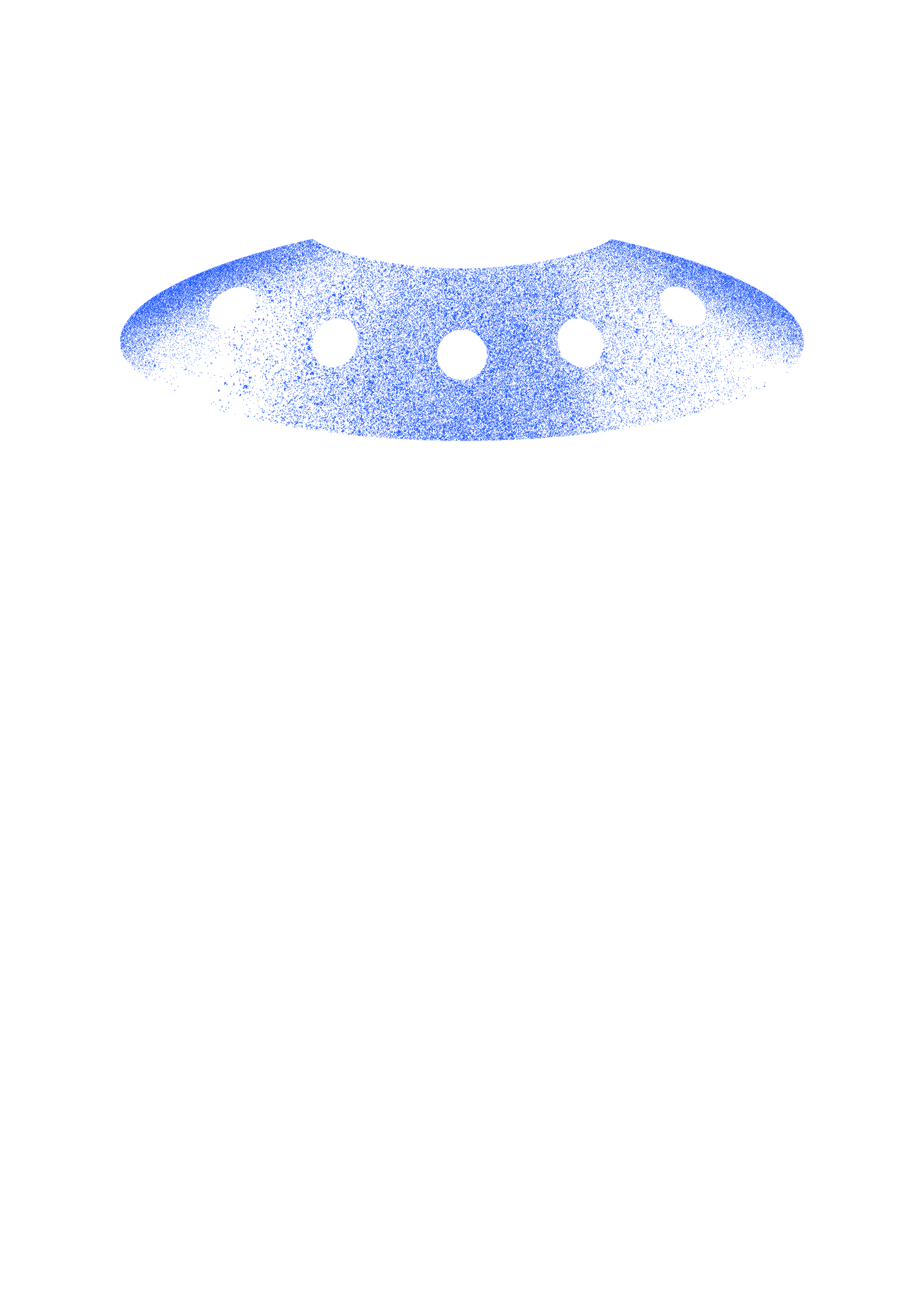 A stylized flying saucer with a blue glow and round windows, hovering against a black background.