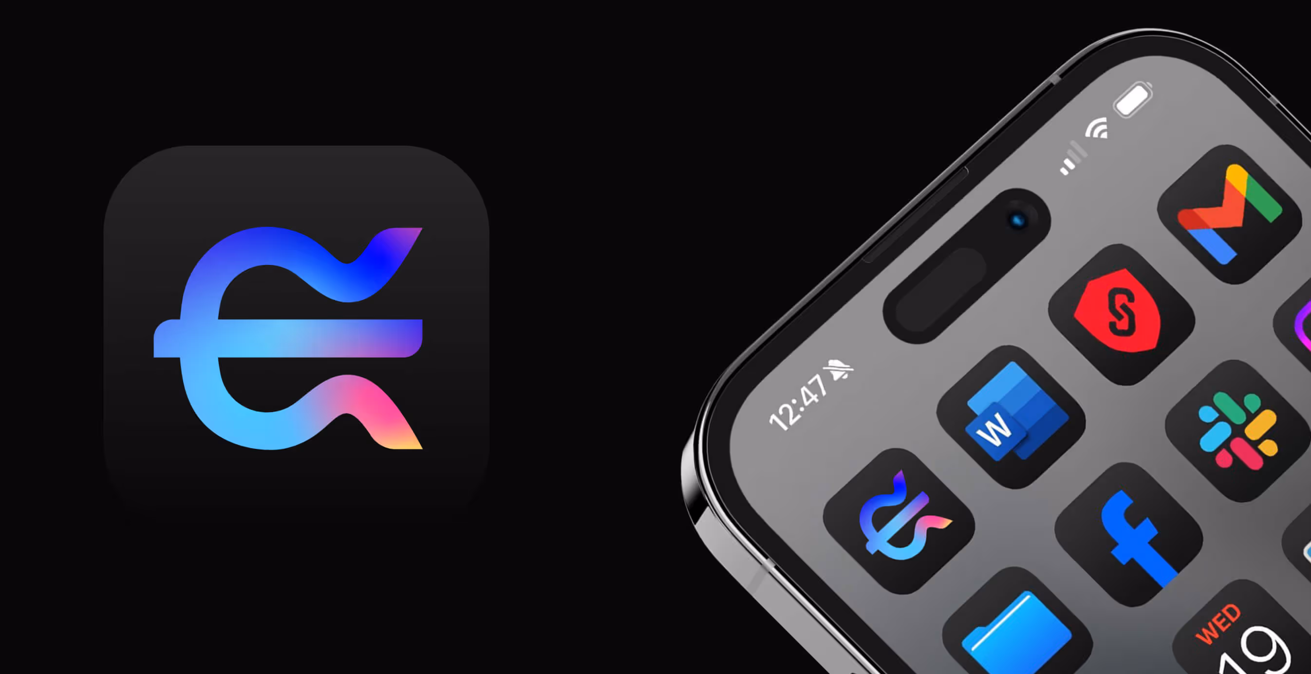 Close-up of a smartphone home screen showing the Ellipx app icon in a gradient blue and pink logo among other popular apps.