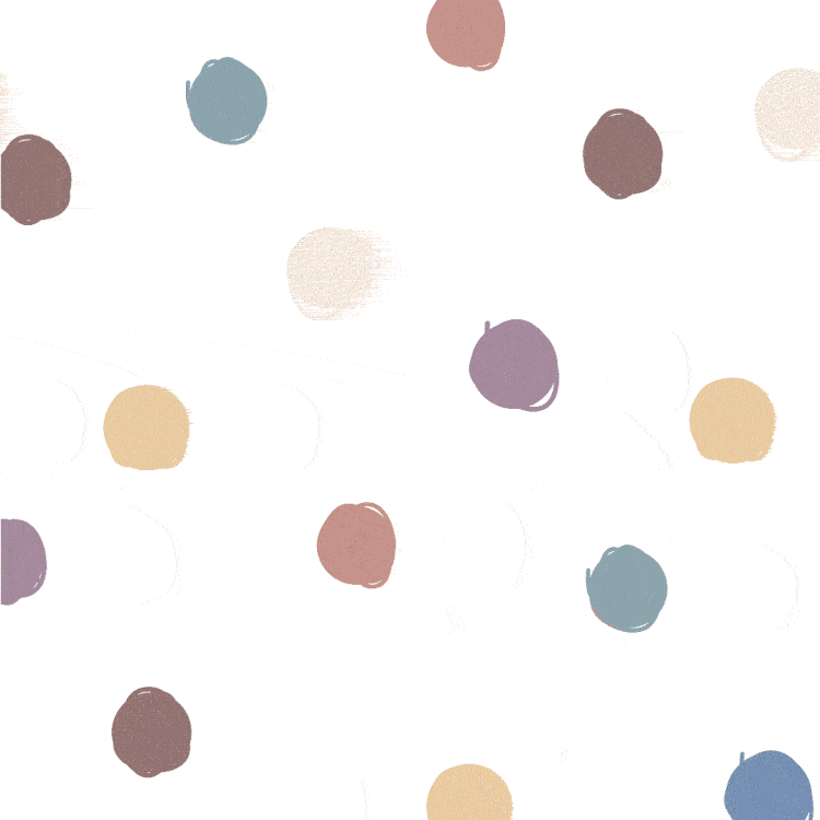 Animated GIF of pastel-colored paint dots moving across a white background, part of the Pure Lashes brand identity.