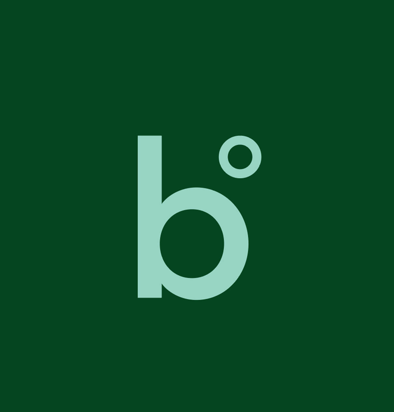 A minimalist green square with a lowercase “b°” logo in light green.