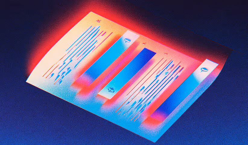 Abstract illustration of a glowing sheet with colored columns and markings, symbolizing pricing tables or structured data visualization.