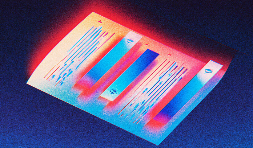 Abstract illustration of a glowing sheet with colored columns and markings, symbolizing pricing tables or structured data visualization.