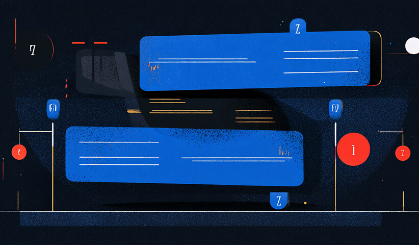 Abstract blue chat bubbles with lines of text, symbolizing digital communication and user engagement.