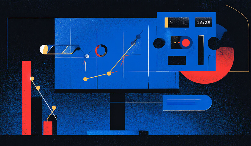 Illustration of a digital analytics dashboard with charts, graphs, and metrics, symbolizing data-driven optimization.