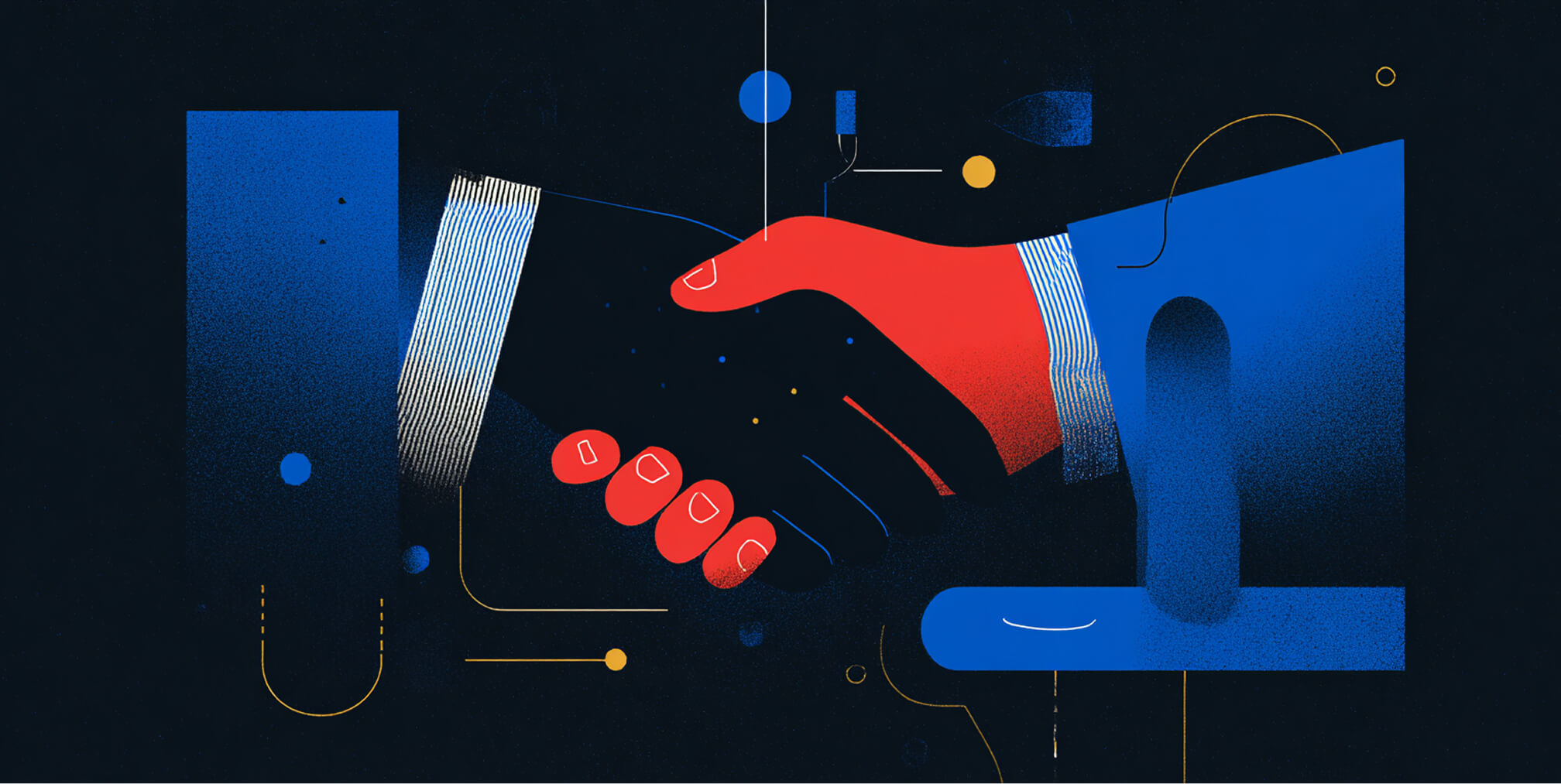 Stylized close-up of two hands shaking, symbolizing partnership, collaboration, and successful business outcomes.