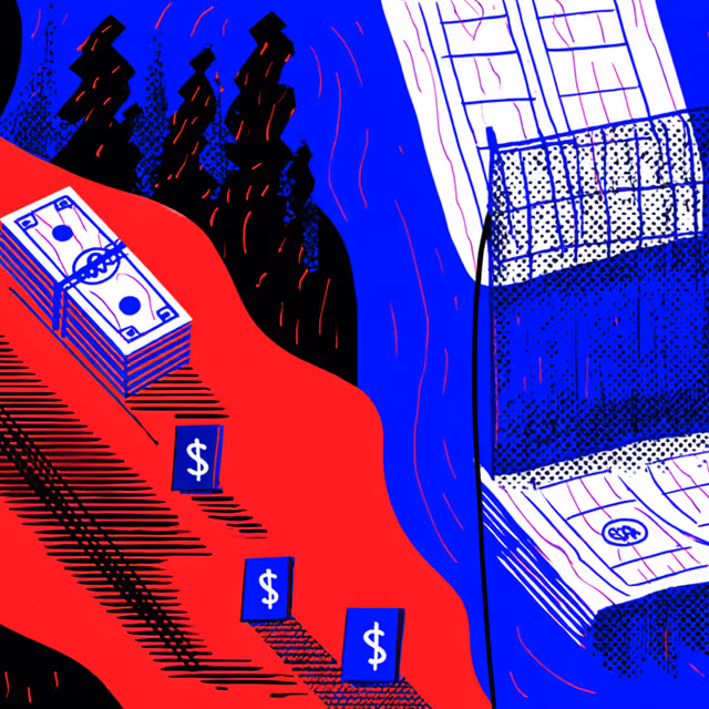 Abstract illustration of a road with dollar bills and currency symbols, representing financial flow and budget planning.
