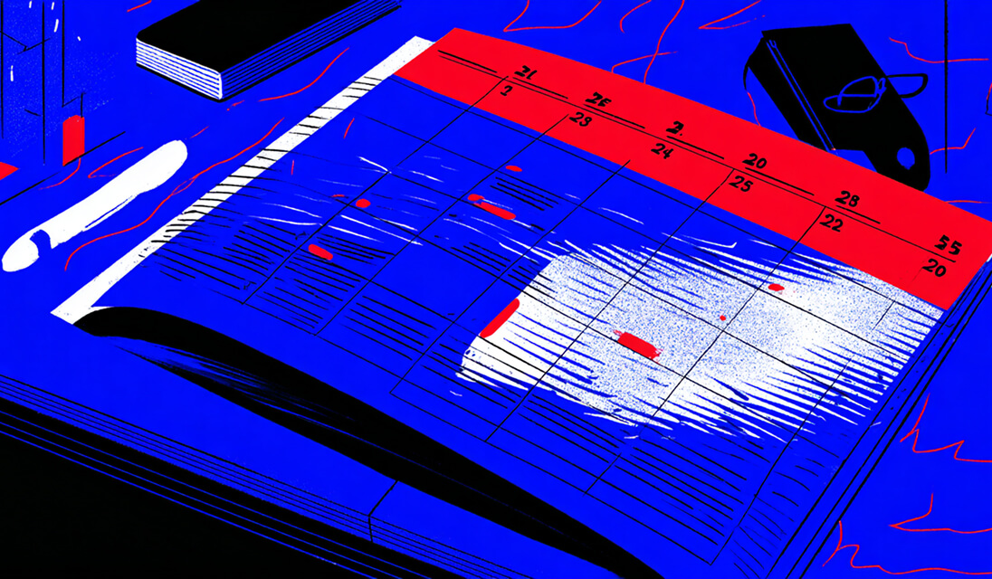 Open calendar on a desk with dates and notes, representing project scheduling and time management.