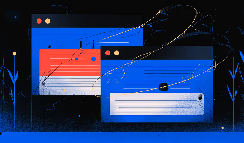 Two stylized browser windows, one red and one blue, representing A/B testing or website comparison.