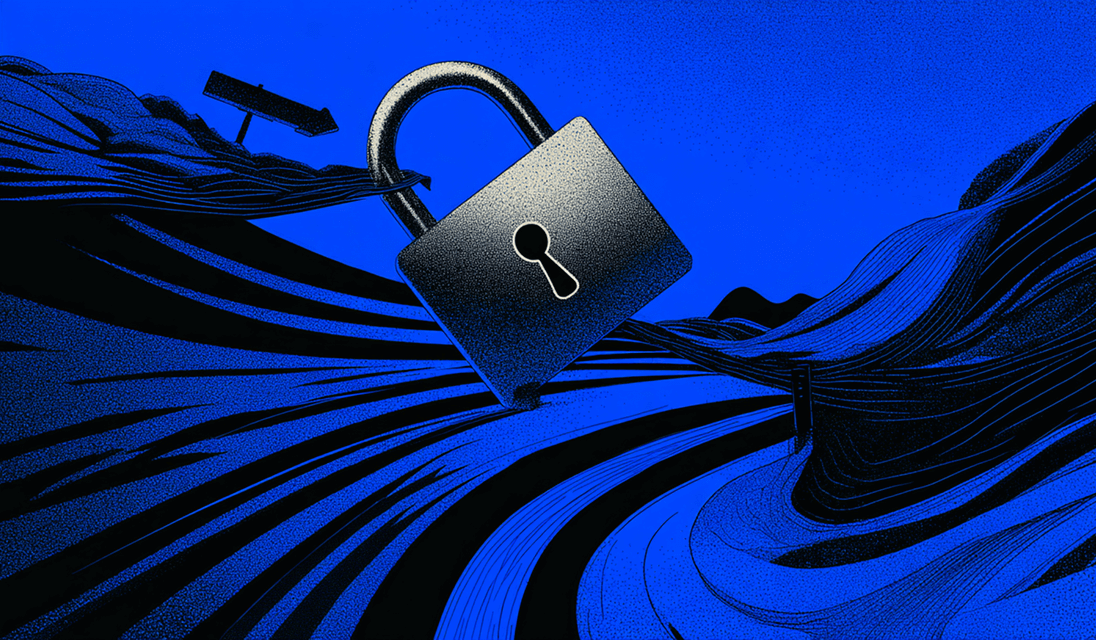 Large padlock over a stylized landscape, representing data privacy, security, and trust in digital law firm systems.