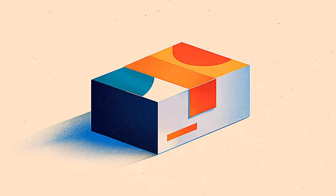Minimalist illustration of a color-blocked package, representing product shipping and boutique branding.