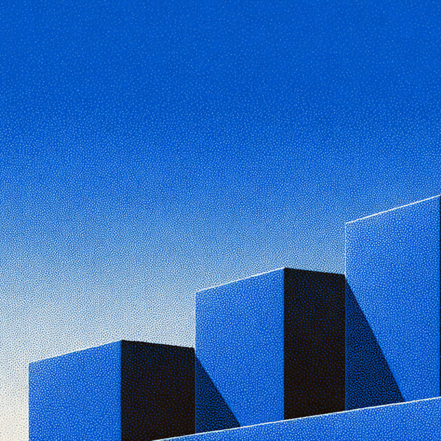 Blue gradient illustration of rising rectangular blocks, representing digital growth and performance metrics.