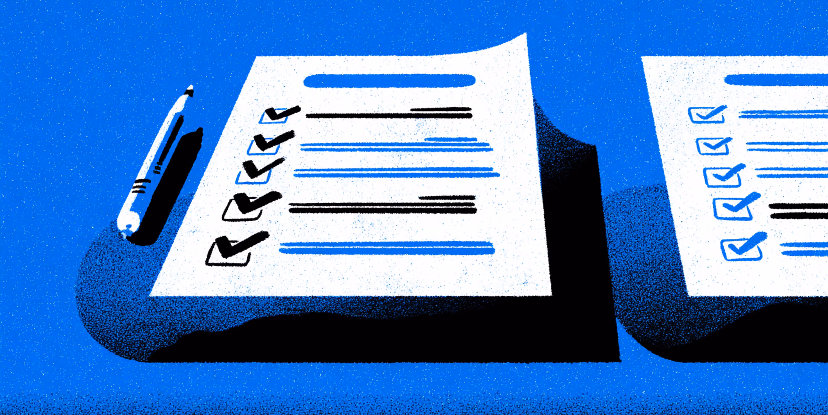 Checklist and pen on a desk with completed boxes marked, symbolizing evaluation, preparation, and thorough planning.