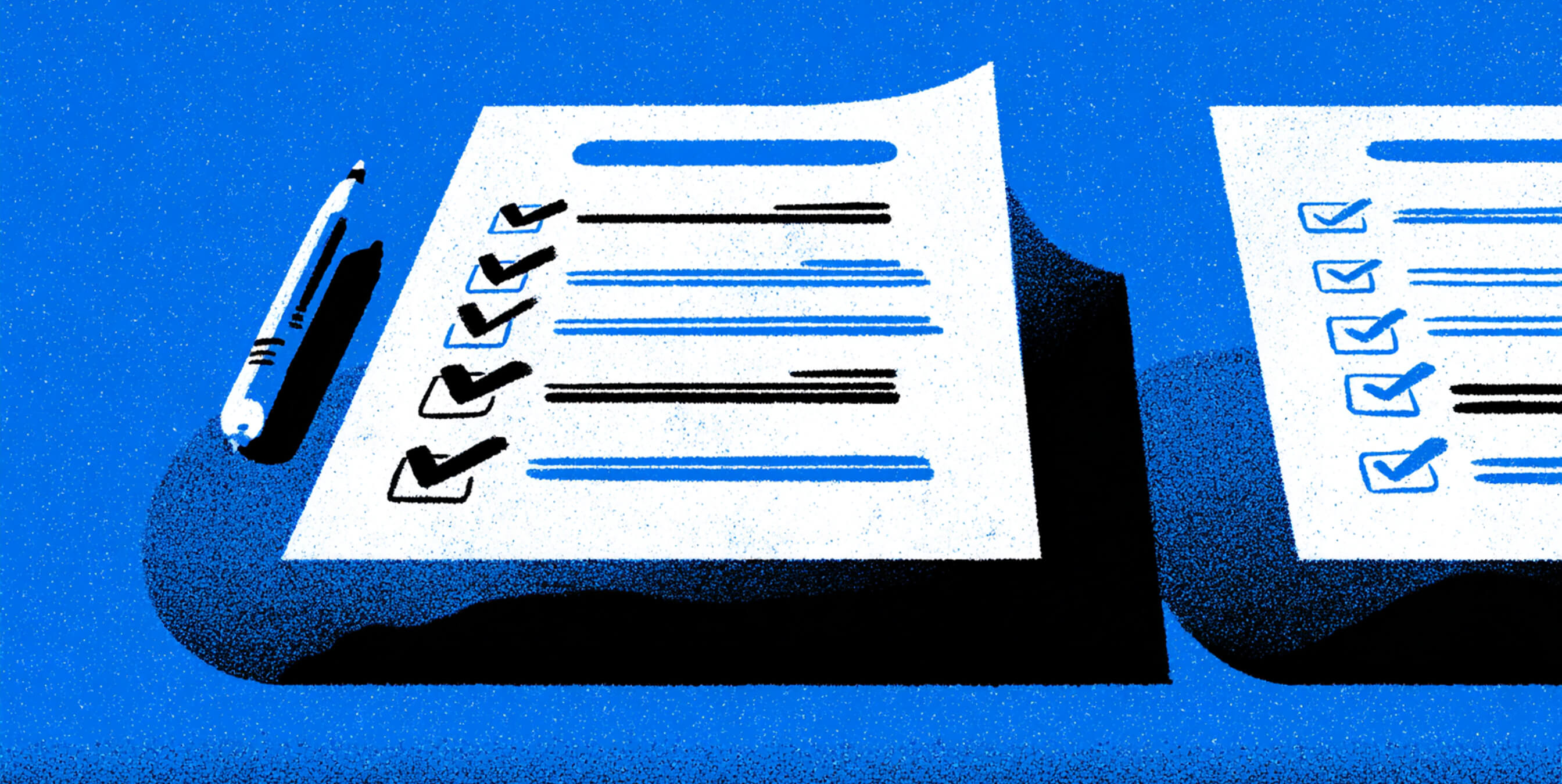 Checklist and pen on a desk with completed boxes marked, symbolizing evaluation, preparation, and thorough planning.