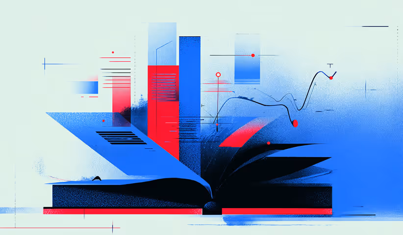 Abstract image of an open book transforming into data and charts, symbolizing learning from insights and optimizing campaigns through research.