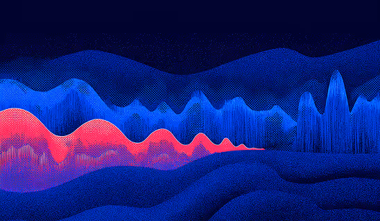 Wavy layers of red and blue textures forming an abstract data landscape.
