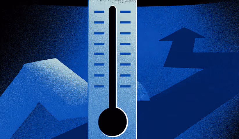 Thermometer rising against abstract blue backgrounds, symbolizing increasing costs, budget pressure, or website performance metrics.
