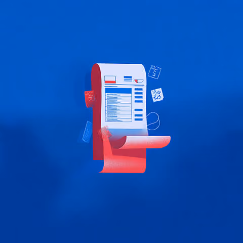 A long scroll of app listings and icons in red and blue hovers in mid-air against a blue backdrop, suggesting an overflowing list of installed tools.