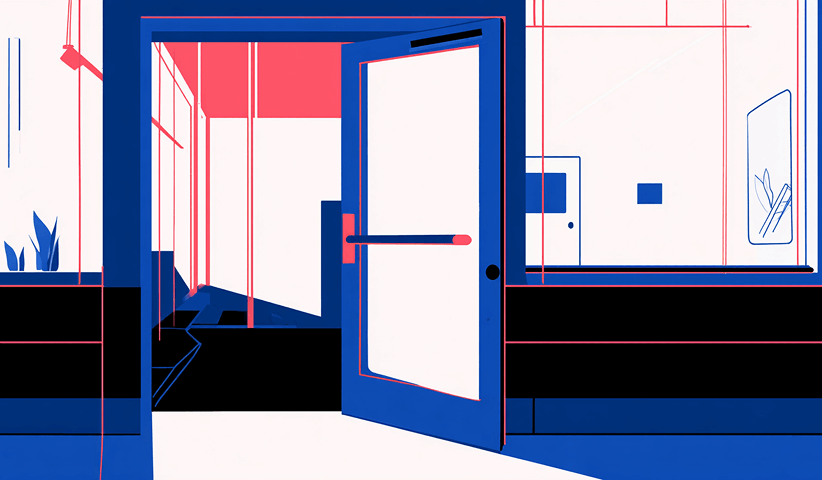 Open commercial door leading into a clean interior space, symbolizing streamlined B2B onboarding and account access.
