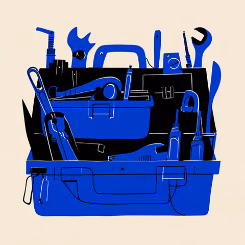 Illustration of an open toolbox filled with hand tools and equipment, representing technical setup, maintenance, or optimization work.