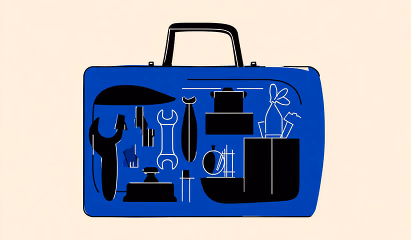 Illustration of a briefcase neatly arranged with tools and components, representing professional services or technical expertise.