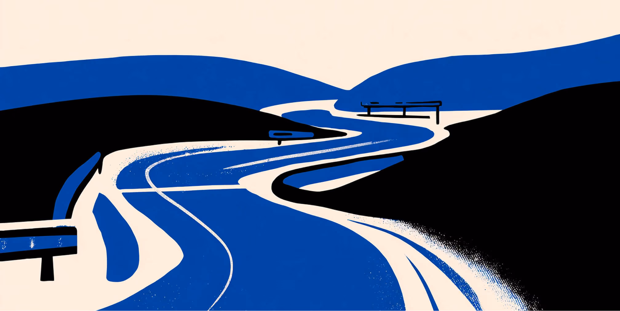 Stylized illustration of a winding road through hills, representing a journey, process, or path to improvement.