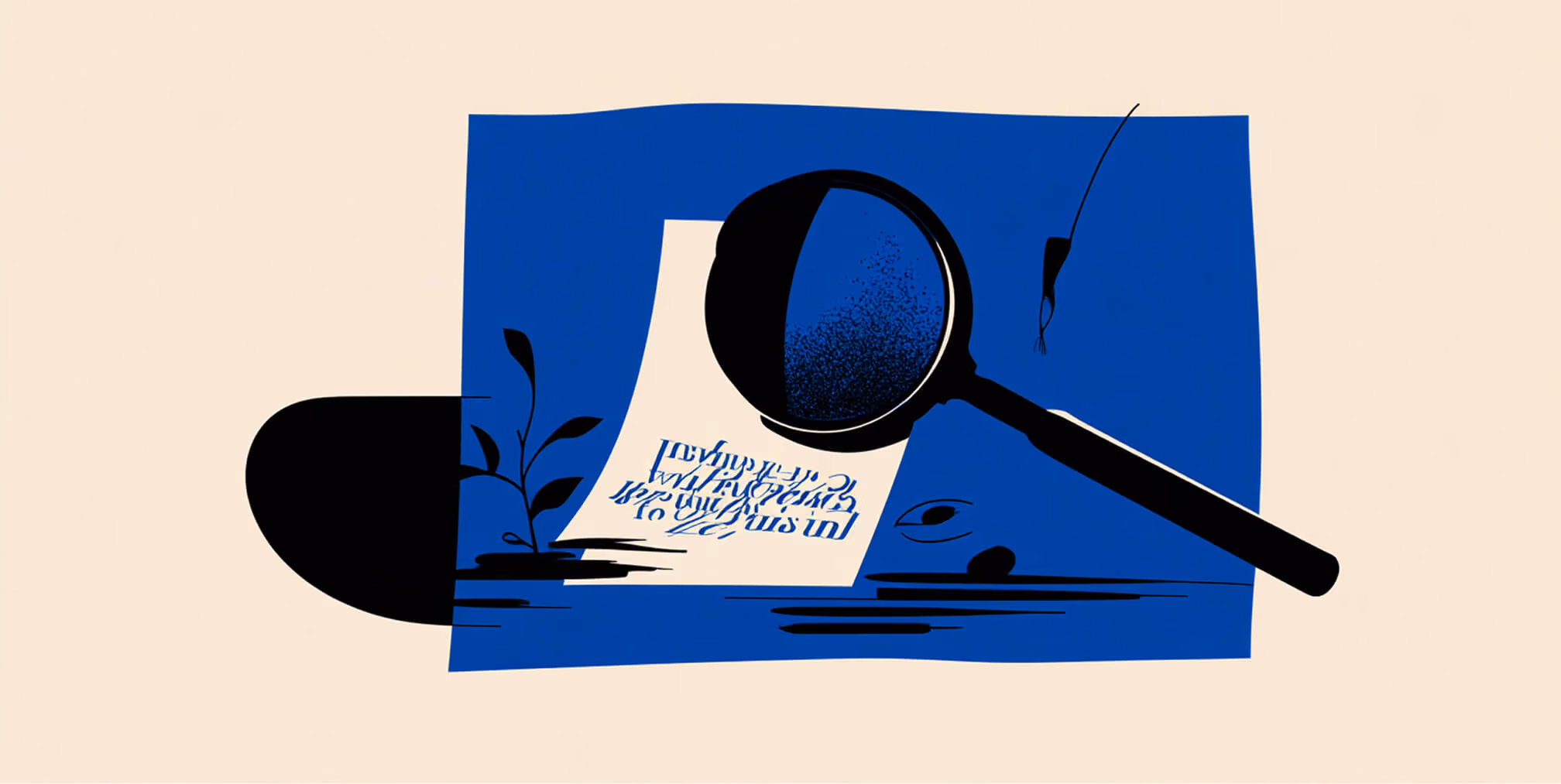 Illustration of a magnifying glass examining a document on a desk, representing analysis, auditing, or detailed review.