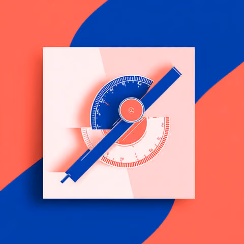 Abstract dial and ruler graphic in red and blue, symbolizing precise customization and theme configuration in Shopify.