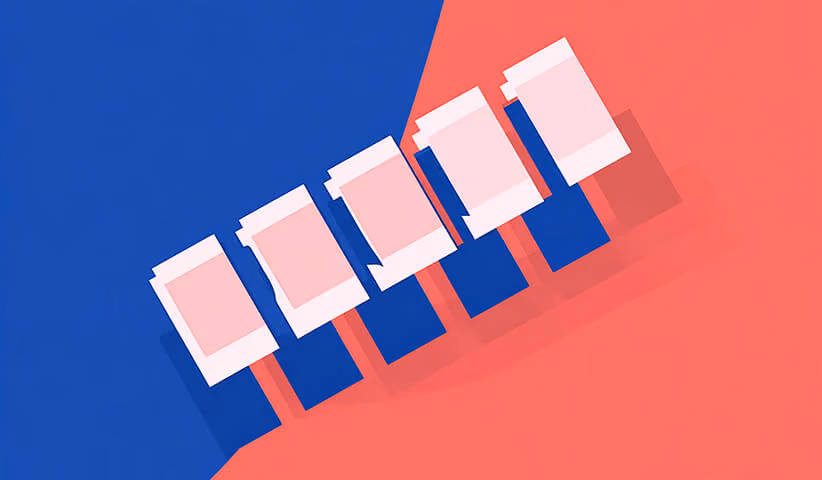 Row of identical cards aligned in sequence, symbolizing scalable Shopify templates and repeatable sections.