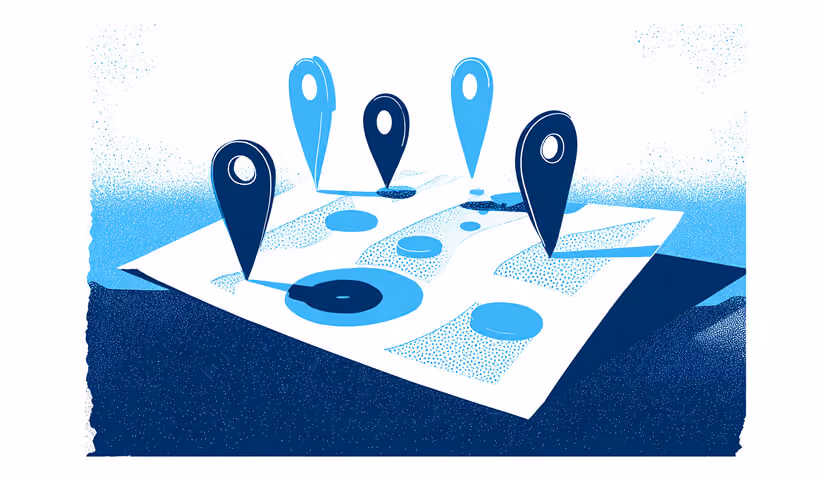 Abstract map with multiple location pins, representing customer touchpoints and experience mapping.