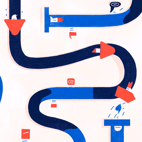 Winding digital pathway with directional arrows, symbolizing evolving SEO journeys and user navigation paths.