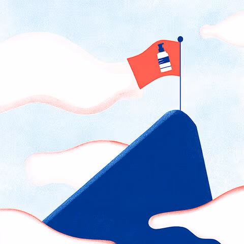 Flag planted on a mountain peak, representing achieving top search rankings and SEO leadership.