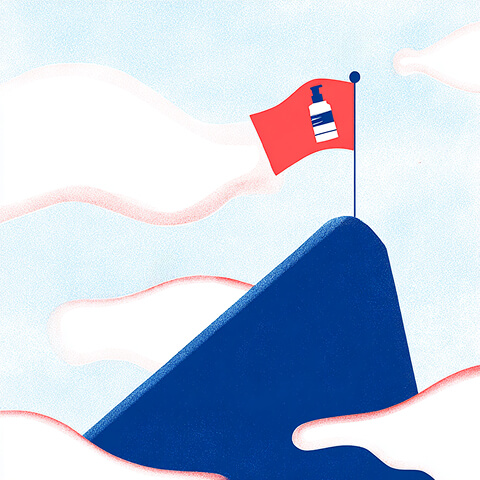 Flag planted on a mountain peak, representing achieving top search rankings and SEO leadership.