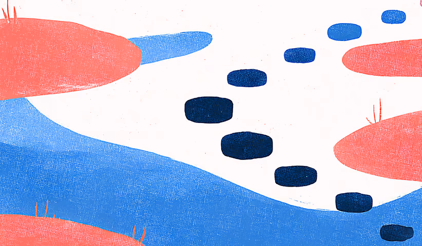 Stepping stones across a landscape, symbolizing progressive SEO growth and ranking milestones.