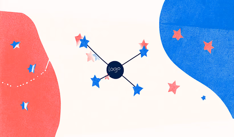 Brand hub graphic with a central logo connected to stars, symbolizing brand authority and trust signals.