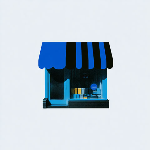 Megaphone in blue and black, symbolizing broadcast messages and customer communication.