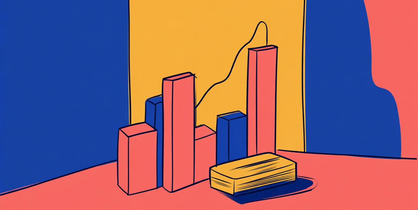 Bar chart with rising columns connected by a line, symbolizing growth driven by data insights.