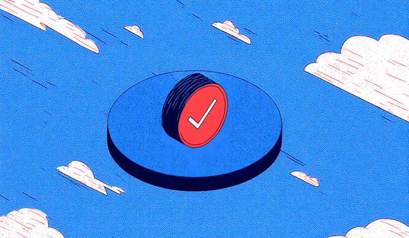 Floating checkmark icon in the sky, symbolizing completed tasks and successful automation outcomes.