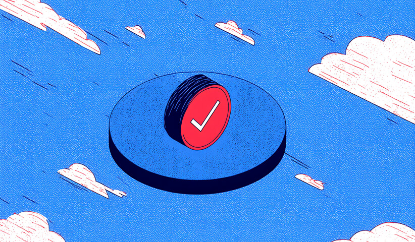 Floating checkmark icon in the sky, symbolizing completed tasks and successful automation outcomes.