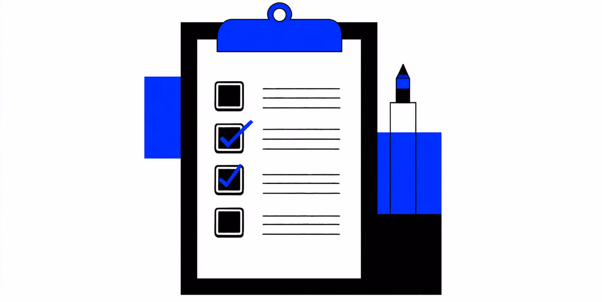 Clipboard checklist illustration showing completed and pending tasks, representing structured Shopify maintenance and ongoing site checks.